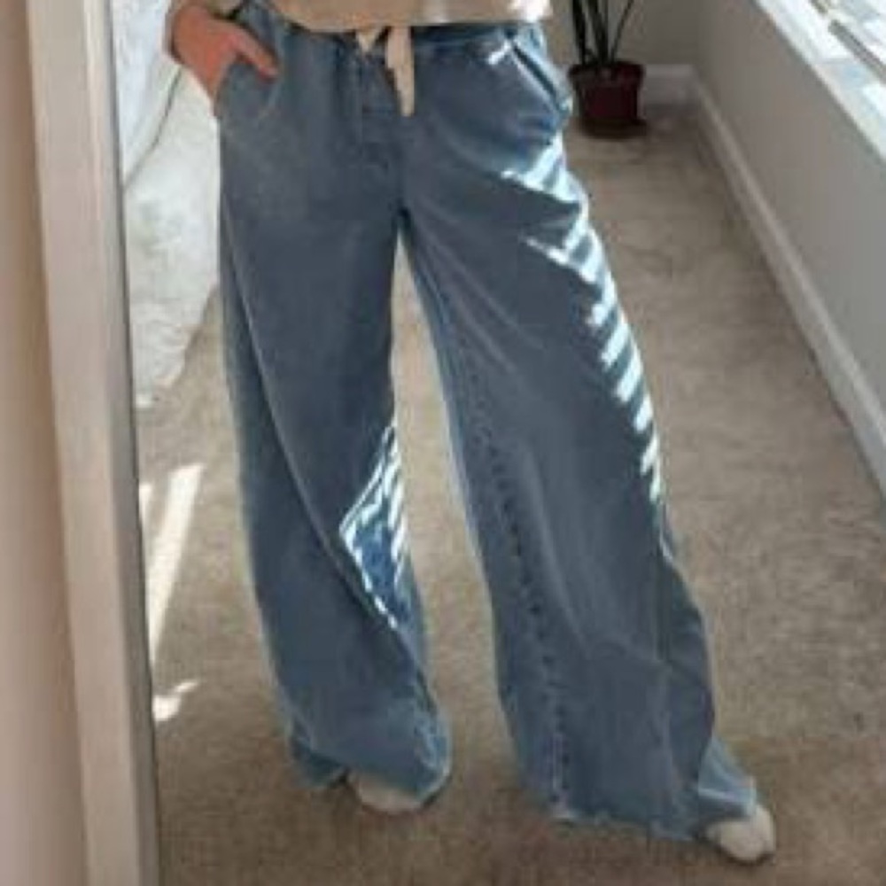 Aerie Blue Striped Knit Pants - Picture 5 of 5